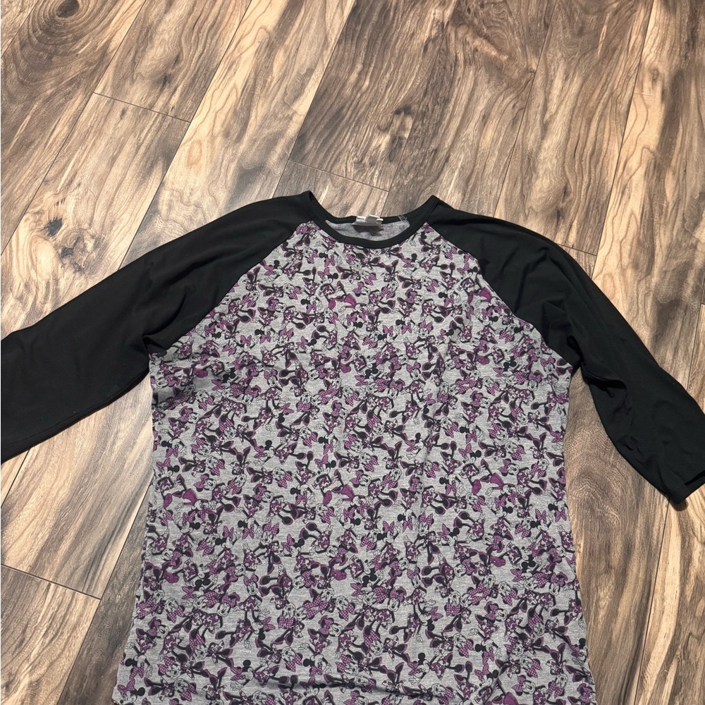 Black and Purple Minnie Mouse LulaRoe Raglan Sleeve Shirt